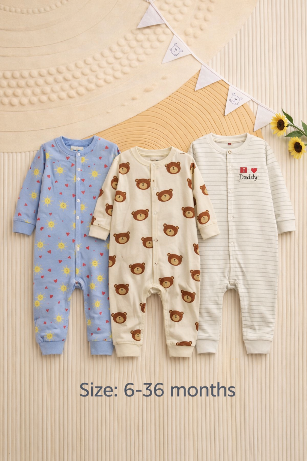 বেবি লং রম্পার 3 পিসের কম্বো।