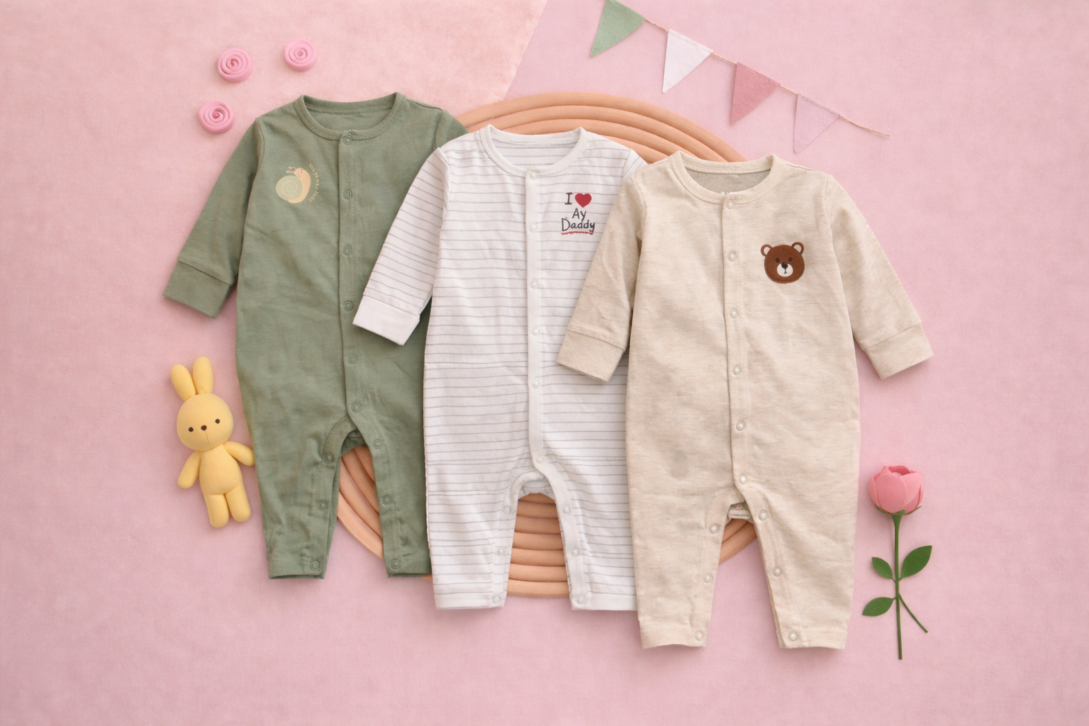 বেবি লং রম্পার 3 পিসের কম্বো।