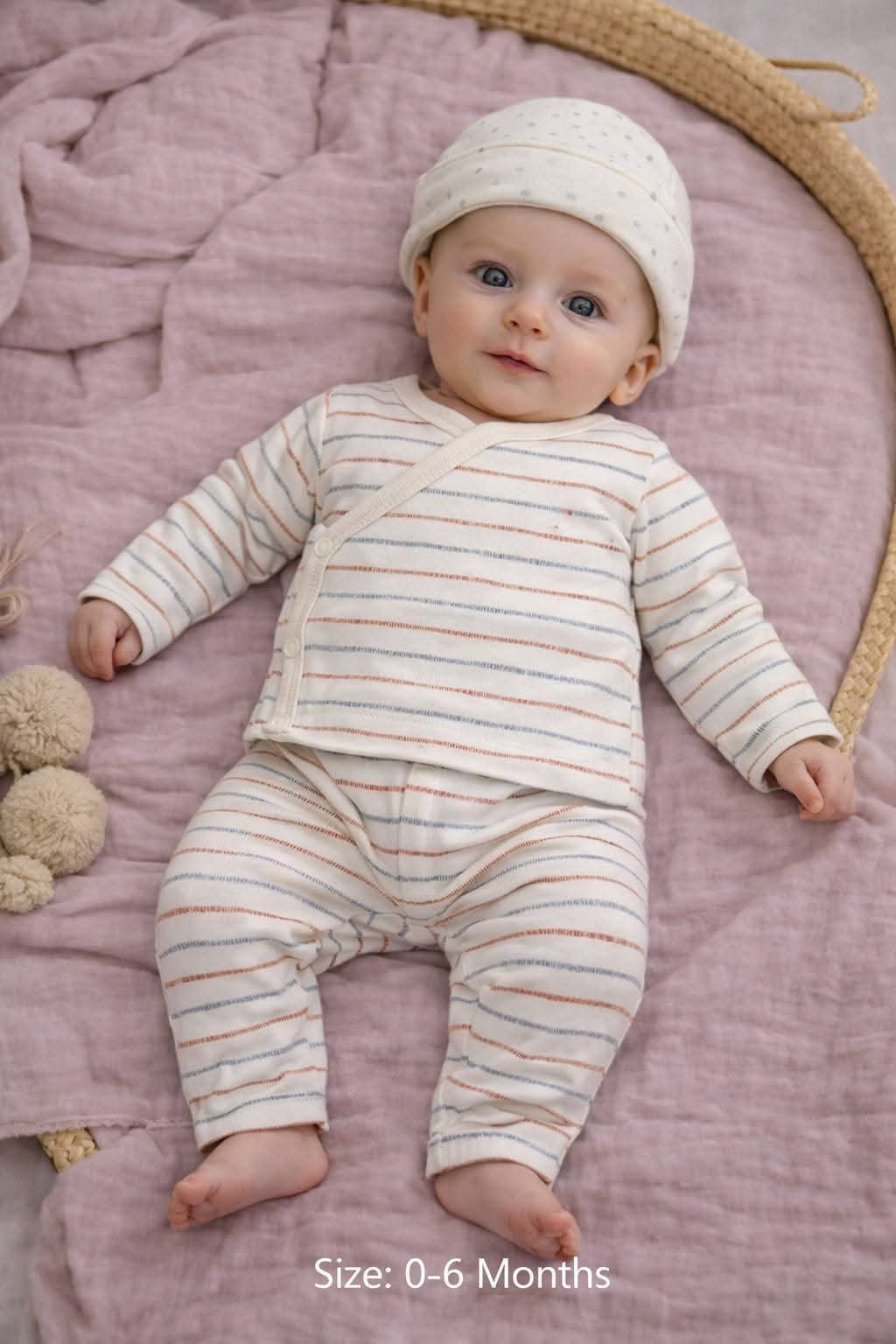 সফট, কটন বেবি সেট।টপ, বটম ও ক্যাপ। তিনপিসের কম্বো।