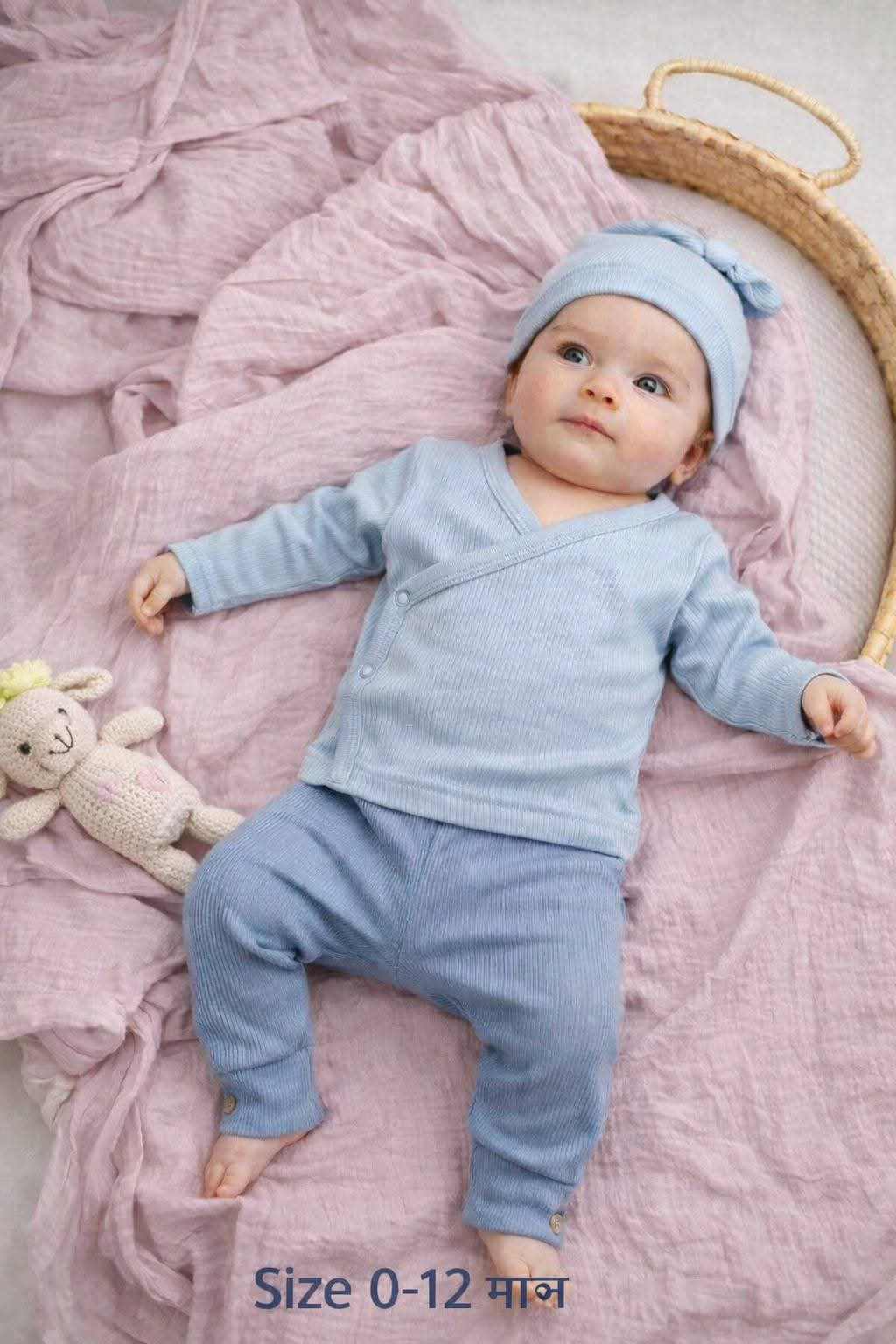 সফট, কটন বেবি সেট।টপ, বটম ও ক্যাপ। তিনপিসের কম্বো।